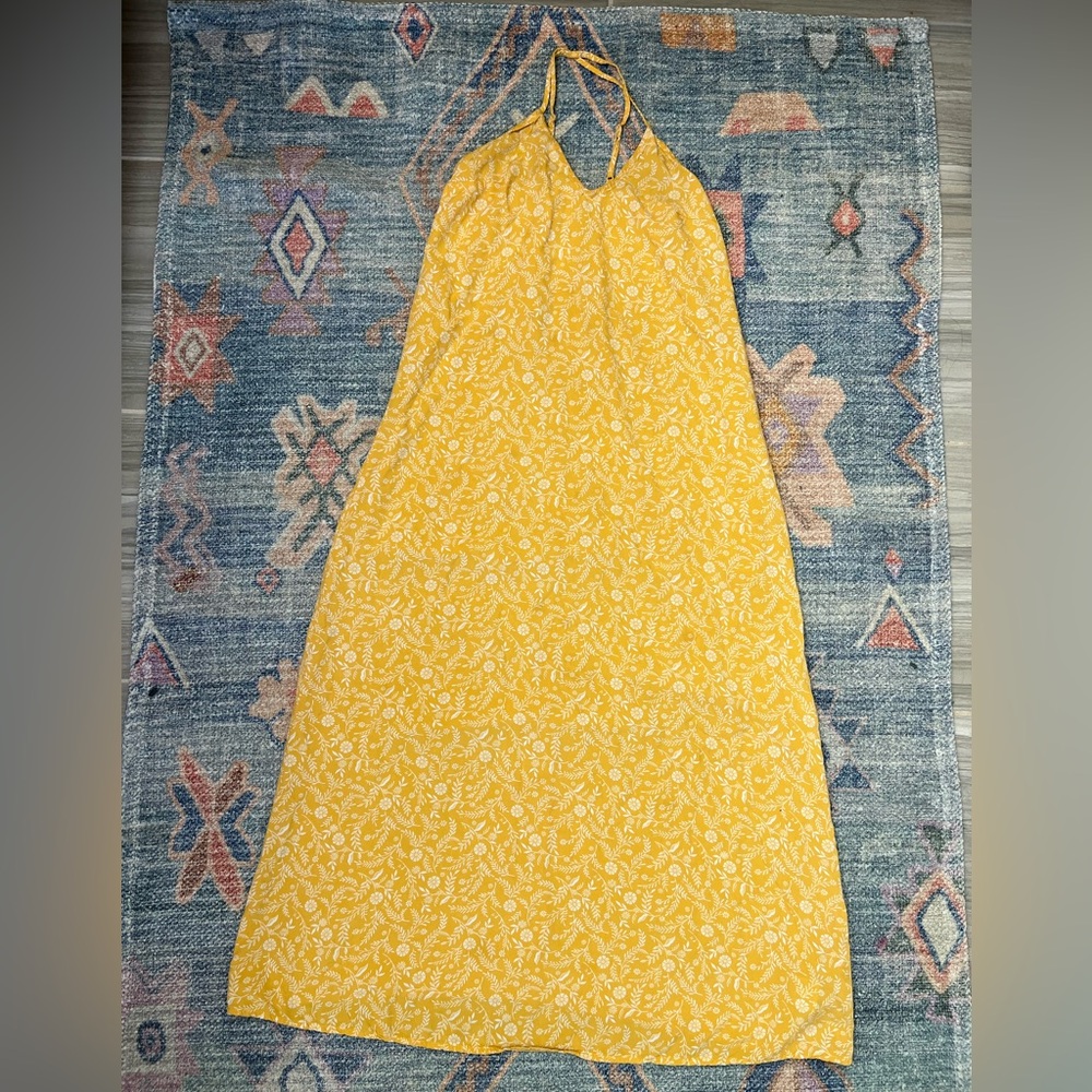 Yellow Floral Cross Back Midi Dress